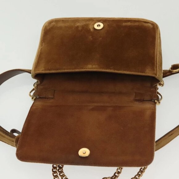 PRADA Chain Kaye Shoulder Bag Velor Beige Gold Auth 141360 - Picture 10 of 16